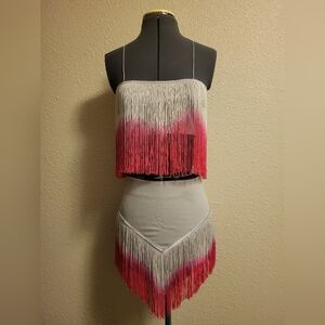 NWT Lisa Maree Pink Ombre Fringe Top and Mini Skirt Size Small